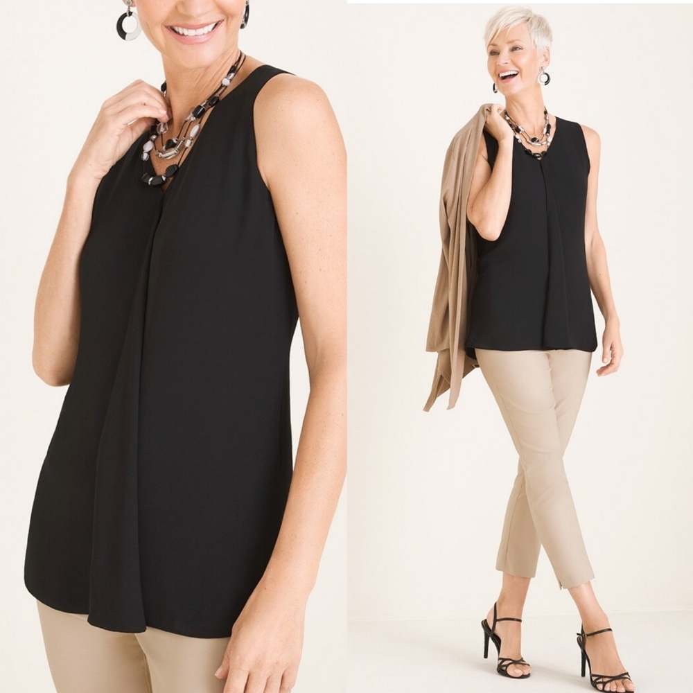 Chico’s Black Sleeveless Drape-Front Tank Top 2(L) 🖤